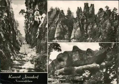 Ansichtskarte Jonsdorf Nonnenfelsen, Felsengasse, Krokodil 1970