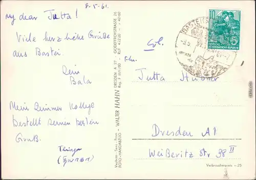Ansichtskarte Rathen Basteifelsen (Sächsische Schweiz) 1960 Walter Hahn:11108