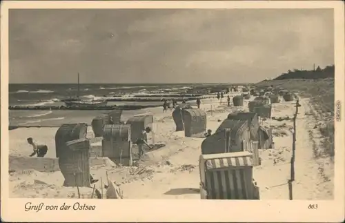 Vorpommern-Schwerin Gruß von der Ostsee: Strandleben, Strandkörbe 1955