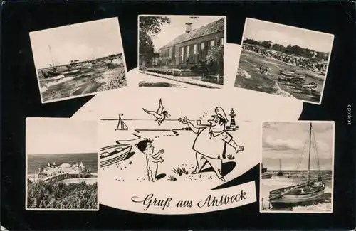 Ansichtskarte Ahlbeck (Usedom) Strand, Seebrücke, Haus, Segelboote 1962
