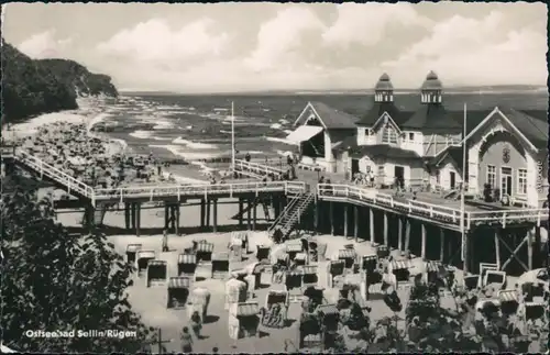 Ansichtskarte Sellin Seebrücke, Strand 1957