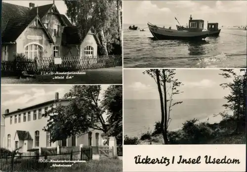 Ückeritz (Usedom) FDGB-Kinderferienheim  "Wockninsee", Boot, Strandufer 1971