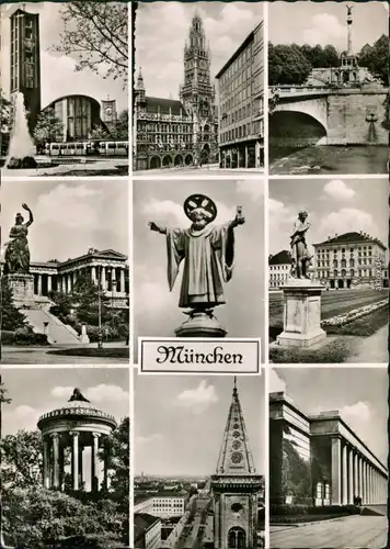 Ansichtskarte München Denkmal, Springbrunnen, Park, Schloss, Kirche 1961