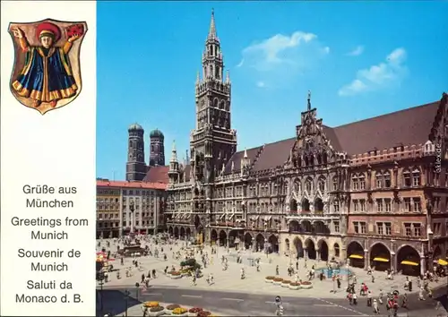 Ansichtskarte München Marienplatz mit Rathaus und Frauenkirche x 1980