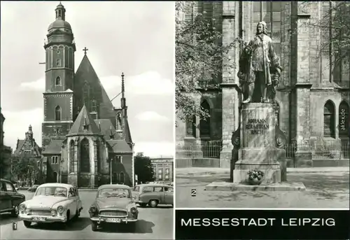 Ansichtskarte Leipzig Thomaskirche, Neues Bach-Denkmal 1987