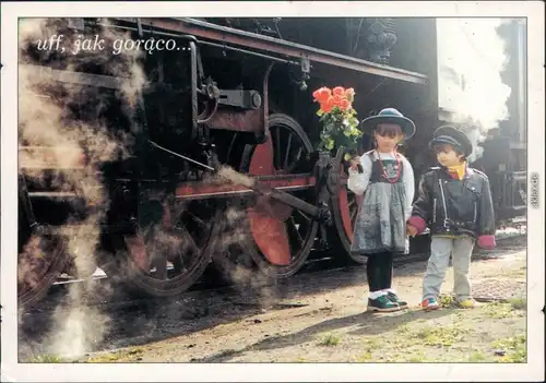 Ansichtskarte Breslau Wrocław Kinder an der Dampflokomotive mit Blumen 1967