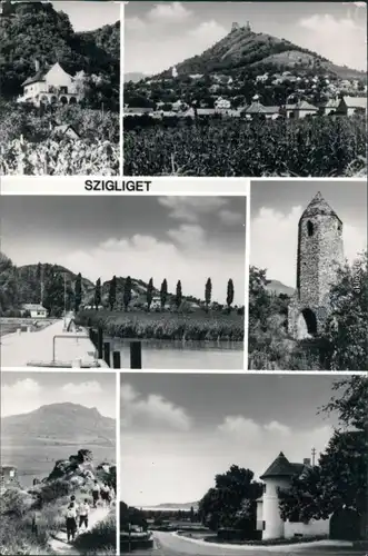Szigliget Villa, Überblick mit Burg-Berg, Bootssteg, Burgturm uvm. 1988