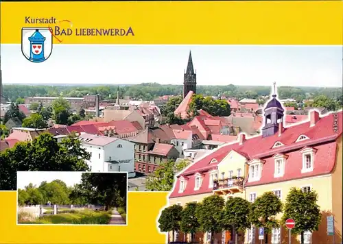 Ansichtskarte Bad Liebenwerda Panorama-Ansicht, Elster-Wehr, Rathaus 4 2000