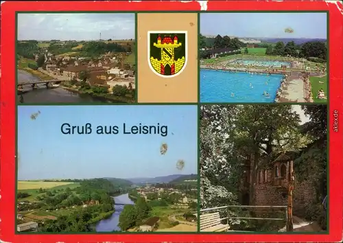 Ansichtskarte Leisnig OT Fischendorf, Freibad, Mulde, Park g1986