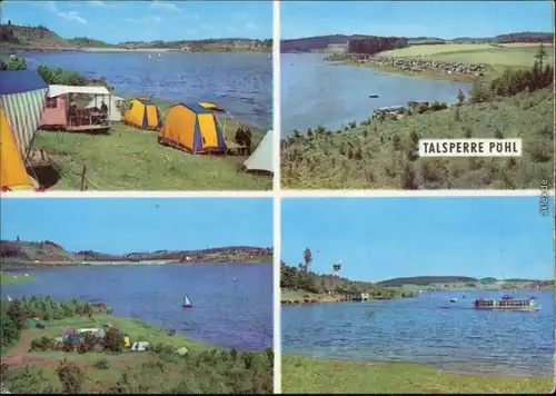 Ansichtskarte Pöhl Talsperre - Campingplatz, Segelboot und Fähre 1968