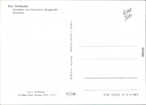 Hartmannsbach -Bad Gottleuba-Berggießhübel Gaststätte und Ferienheim  1984