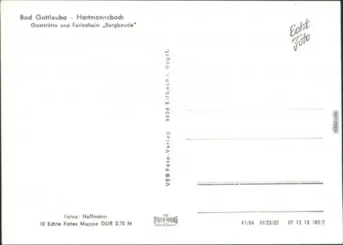 Hartmannsbach -Bad Gottleuba-Berggießhübel Gaststätte   Bergbaude  1984