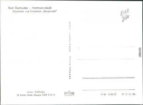 Hartmannsbach -Bad Gottleuba-Berggießhübel Gaststätte  Außenansicht 1984