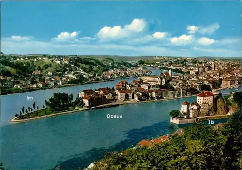 Passau Panorama-Ansicht mit den Drei Flüssen - Inn - Donau - Jlz 1979