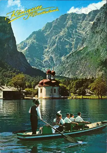 St. Bartholomä-Schönau am Königssee Boot mit Fährer in Tracht und Gästen 1994