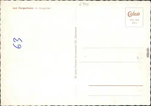 Ansichtskarte Bad Mergentheim Kurgarten 1960