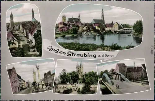 Ansichtskarte Straubing Überblick, Stadtturm, Kirche, Brücke 1968