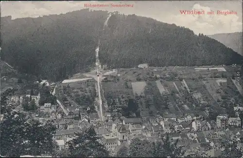 Bad Wildbad Panorama-Ansicht mit Bergbahn und Höhenstation Sommerberg 1908