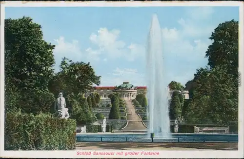 Ansichtskarte Potsdam Schloss Sanssouci - große Fontaine 1928