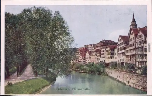 Ansichtskarte Tübingen Platanenallee mit Neckarpartie 1922 