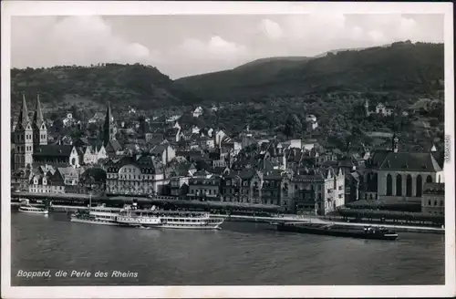 Boppard Panorama-Ansicht - die Perle des Rheins - mit Dampfer 1932