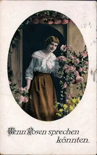 Ansichtskarte  Glückwunsch / Grusskarten: Allgemein - Frau mit Blumen 1920