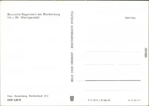 Ansichtskarte Blankenburg (Harz) Burg/Burgruine Regenstein 1980