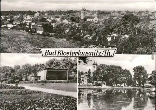 Bad Klosterlausnitz Panorama-Ansicht, Kurpark mit Bühne, Klosterkirche 1976