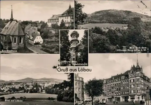 Löbau Panorama-Ansicht,  August-Turm   Krankenhaus, Karl-Marx-Platz 1957
