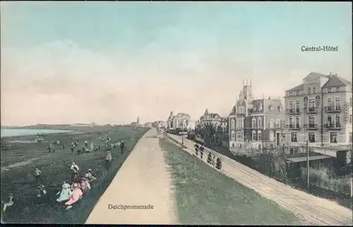 Ansichtskarte Cuxhaven Straßenpartie und Deichpromenade 1913 