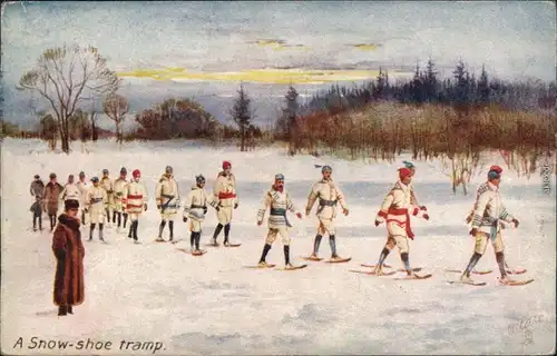 Ansichtskarte  A Snow-shoe tramp - Künstlerkarte 1910 