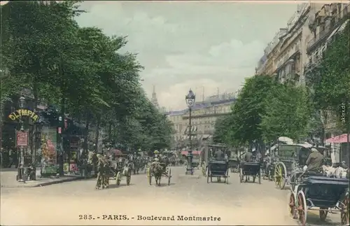 Ansichtskarte Paris Boulevard Montmartre mit vielen Kutschen 1908