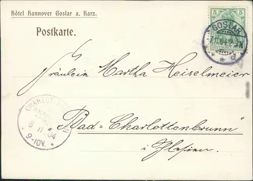 Ansichtskarte Goslar Steinberg - Hotel Hannover - Straße 1904 