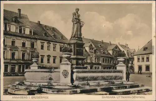 Ansichtskarte Annaberg-Buchholz Platz Barbara-Uttmann-Denkmal 1915 