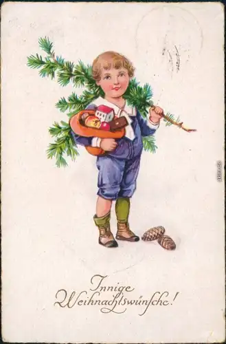  Glückwunsch/Grußkarten: Weihnachten - Kind mit Geschenken 1923 