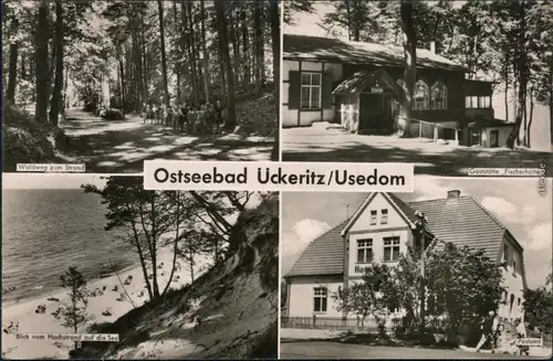 Ückeritz (Usedom) Waldweg zum Strand, Gaststätte Fischerhütte  Postamt 1963