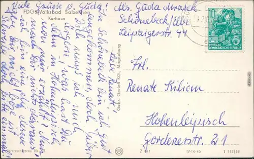 Ansichtskarte Bad Salzelmen-Schönebeck Kurhaus 1959