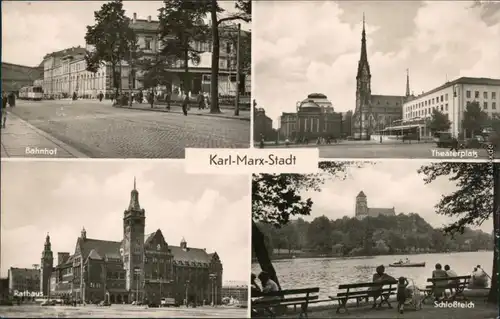 Chemnitz Karl-Marx-Stadt Rathaus, Schloßteich, Hauptbahnhof, Theaterplatz 1956