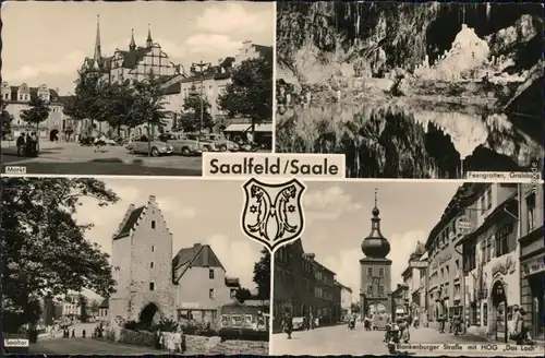 Saalfeld (Saale) Markt, Feengrotten, Saaltor, Blankenburgerstrasse mit HOG 1959
