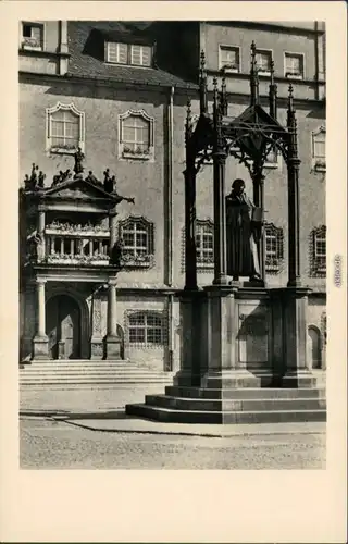 Ansichtskarte Lutherstadt Wittenberg Rathaus und Luther-Denkmal 1955