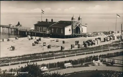 Ansichtskarte Zinnowitz Landungsbrücke mit Strand 1932