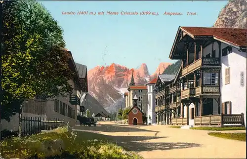 Toblach Dobbiaco Ortsmotiv mit Landro (Höhlenstein) mit Monte Cristallo 1908