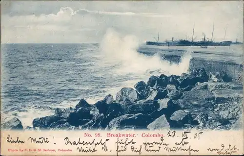Ansichtskarte Colombo Hafen - Breakwater mit Schiffen 1905