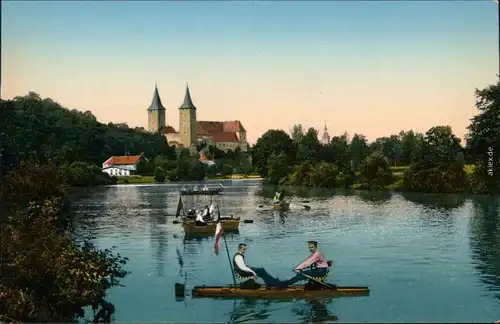 Ansichtskarte Rochlitz Schloss mit Ruderern auf dem See 1914