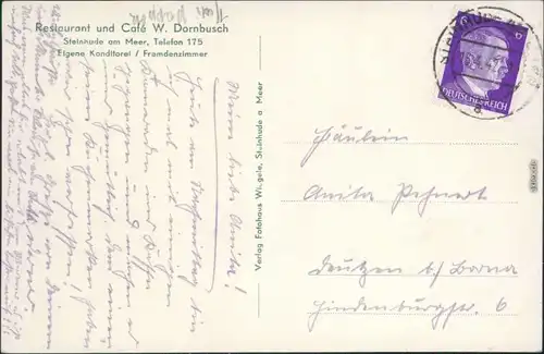 Steinhude-Wunstorf Restaurant und Café W. Dornbusch  Meer Regatta 1942