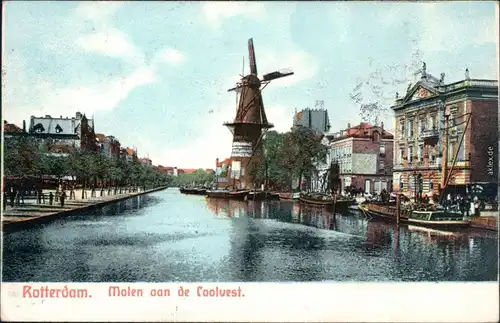 Rotterdam   aan de Coolvest/Molen aan de Coolvest mit Mühle und Kähne 1906