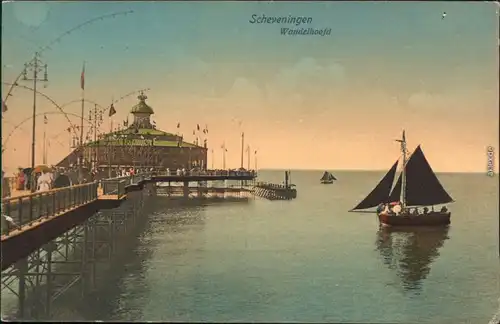 Scheveningen Den Haag / 's-Gravenhage   Pier mit Segelboot - Zeichnung 1908