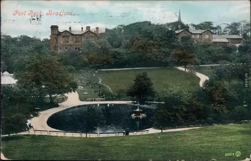 Ansichtskarte Bradford Stadt und Parkpartie Peel Park 1915 