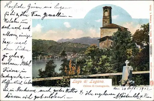 Ansichtskarte Lugano Chiesa di Castagnola - Lago di Lugano 1912 