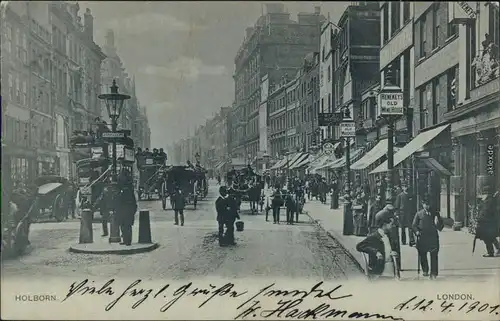 Ansichtskarte London Holbron - belebt Kutschen 1901 